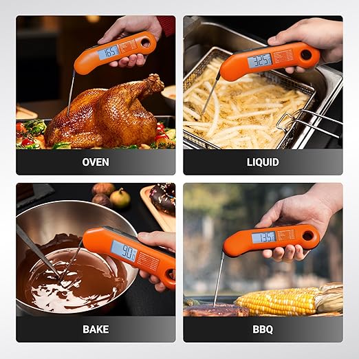 Professional Meat Thermometer Digital, Ultra-Fast 0.5 Sec Instant Read, NIST Certified ±0.5°F Accuracy, 100% Waterproof, Auto-Rotating Backlit Display, Lift-to-Wake, for BBQ/Candy, Orange&Gray