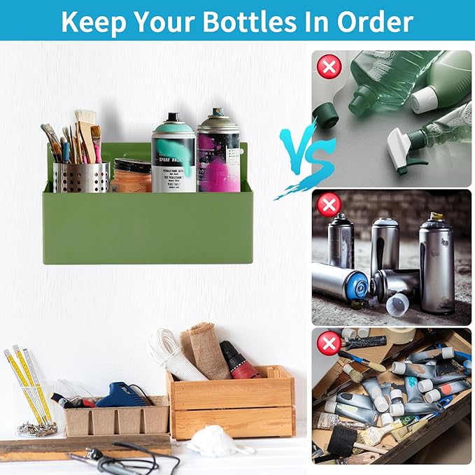 Magnetic Aerosol Spray Can Holder, Magnet Toolbox Bottle Holder, Tool Box Storage Rack for Garage and Home, Craft Workspace, Mechanic Paint Bottle Can Organizer, Green, 3"x8.3"