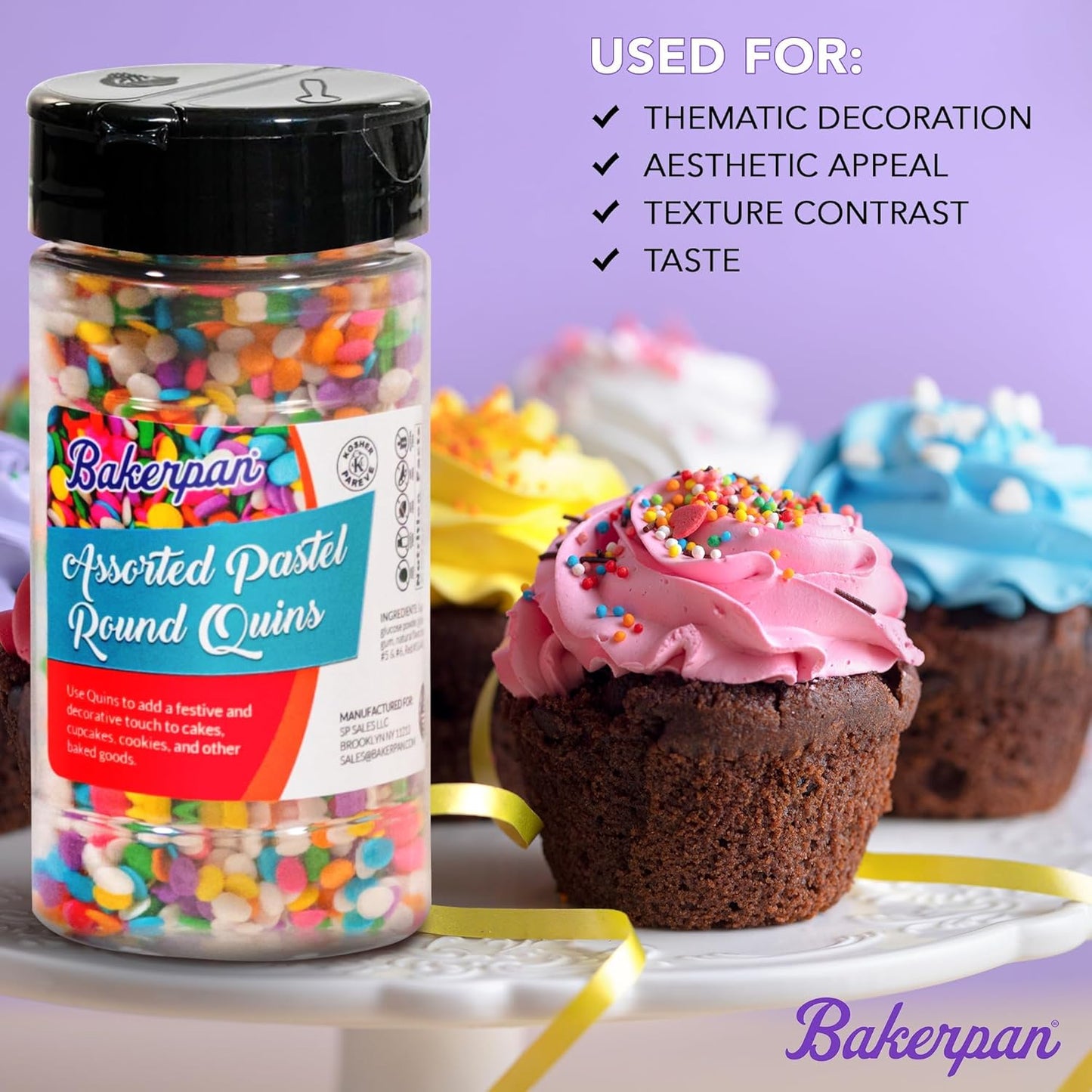 Bakerpan Quins Sprinkles for Cake Decorating - 4 Ounces - Silver Edible Confetti Sprinkles for Cupcakes, Ice Cream, Cookies, Cakes (Made in USA)