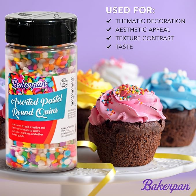 Bakerpan Heart Sprinkles for Baking, 4 Ounces Confetti Red Heart Sprinkles Edible, Made in USA