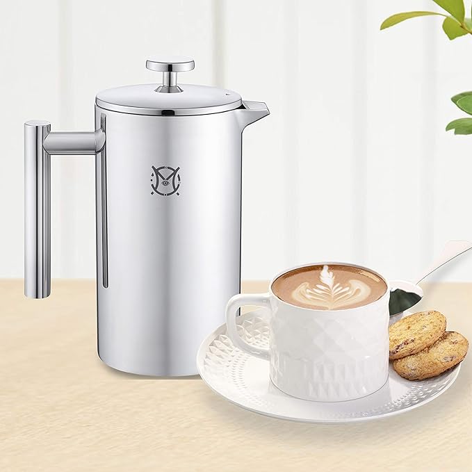 French Press Coffee Maker – 2 Cups Small Stainless Steel Coffee Maker Double Walled French Press 750ML/24OZ