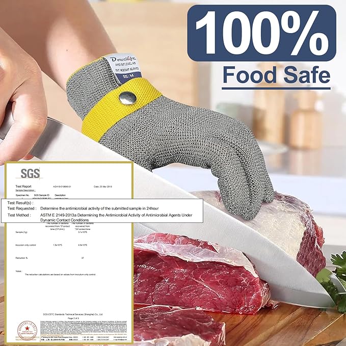 Dowellife ANSI A9 Cut Resistant Glove Food Grade, Stainless Steel Mesh Metal Knife Cutting Glove for Butcher Oyster Shucking Kitchen Mandoline Chef Slicing Fish Fillet (Large)