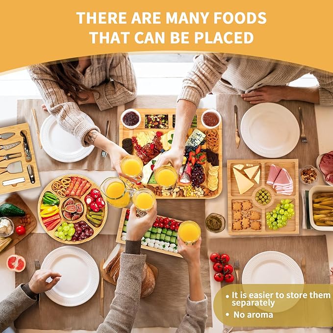 Charcuterie Board Gift Set, Bamboo Cheese Board Gift Set with 20 Accessories, Large Charcuterie Boards Set for House Warming, Wedding, Bridal Shower