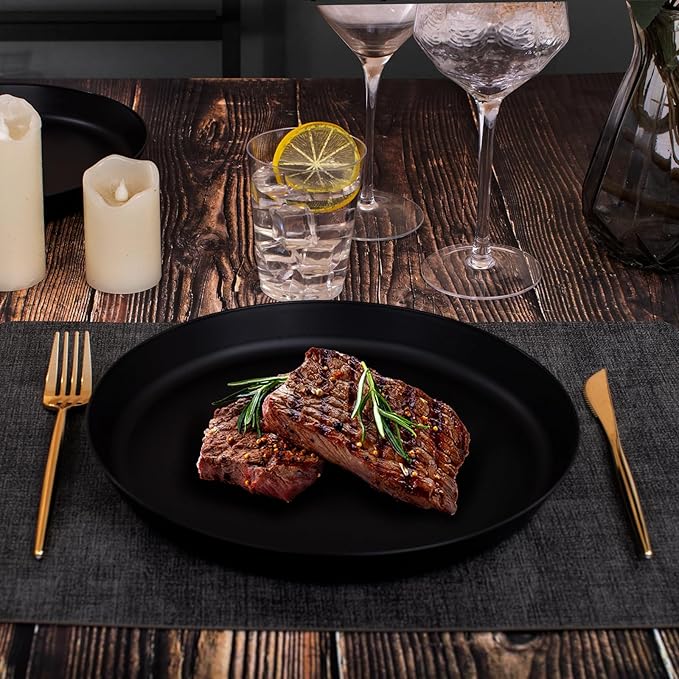 EI 18pcs Black Wheat Straw Plates,Heavy Duty Reuasble Unbreakable Plastic Plates with Lip Edge,Melamine Plates for Kitchen,Camping,Picnic,Halloween