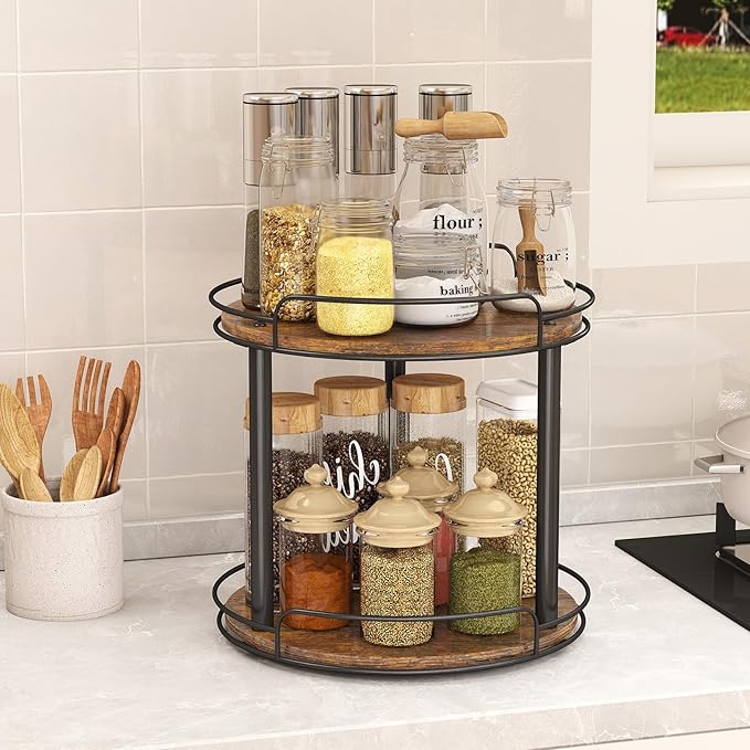 LAMU 12.2'' Wood Lazy Susan Turntable Organizer for Cabinet, 3 Tier Lazy Susan Spice Rack Organizer for Kitchen, Table Top, Countertop, Pantry, Bathroom