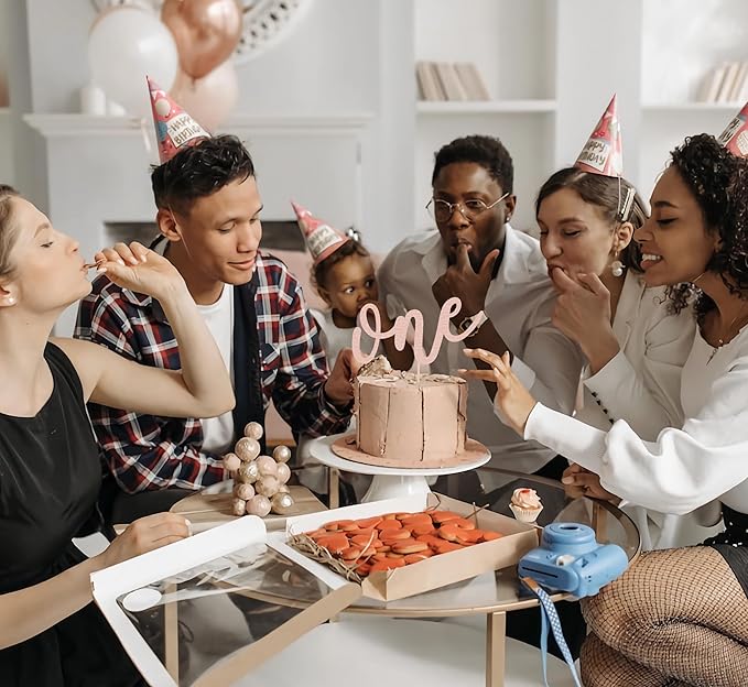 First Birthday Cake Topper - Rose Gold Glitter One Cake Decorating Supplies for Girls and Boys, Perfect for Baby Shower/Gender Revealing Party/Baby Party Photo Booth Props