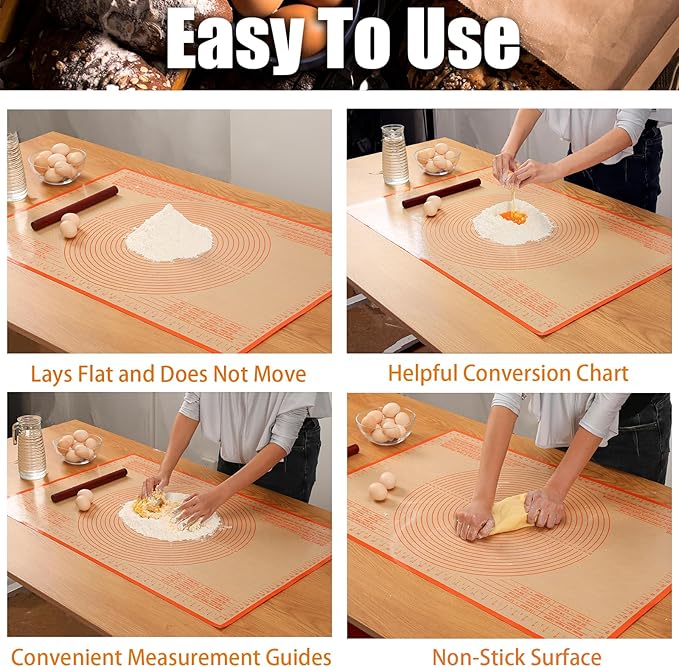 Silicone Pastry Mat 34x26 Inch Nonstick Baking Mat -Perfect for Doug, Pastry, Dough Rolling, Kneading Board, Pie Crust, Fondant, Pasta/Pizza, Kitchen Counter Mat