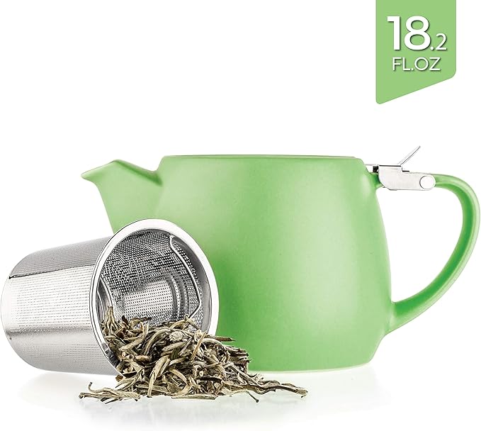 Tealyra - Pluto Porcelain Small Teapot Lime - 18.2-ounce (1-2 cups) - Matte Finish - Stainless Steel Lid and Extra-Fine Infuser To Brew Loose Leaf Tea - 540ml