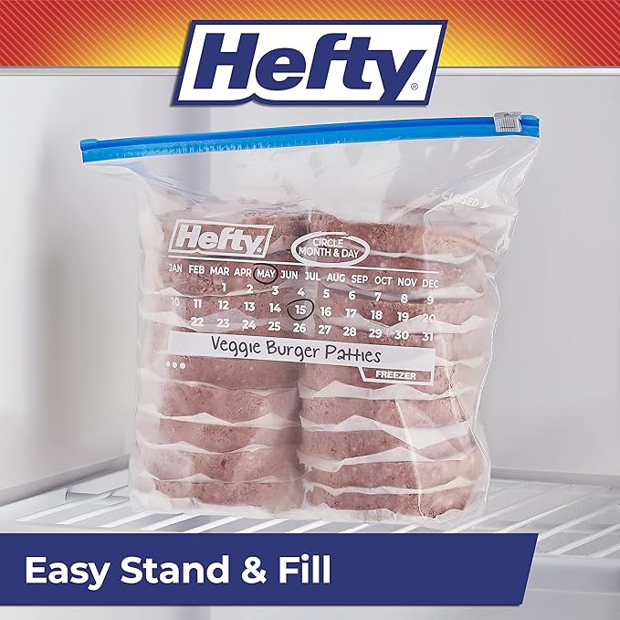 Hefty Calendar Slider Gallon Freezer Bags, 1 Gallon Size Slider Bags with Stand and Fill Expandable Bottoms, Helps Prevent Freezer Burn, 25 Count (Pack of 4)