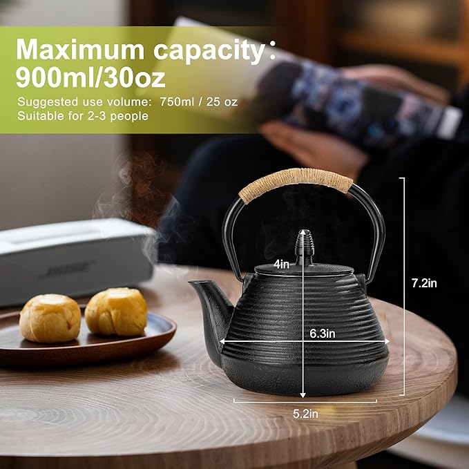 suyika Japanese Tetsubin Tea Kettle Cast Iron Teapot with Stainless Steel Infuser 30 oz/900 ml