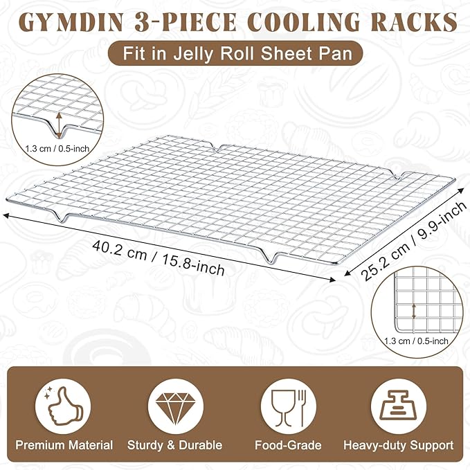 Cooling Racks for Cooking and Baking - 3PCS 16" x 10" Premium Stainless Steel Wire Cookie Cooling Rack for Baking, Roasting, and More - Oven & Dishwasher Safe - Fits Jelly Roll Pan