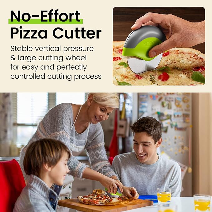 Kitchy Pizza Cutter Wheel with Protective Blade Cover, Ergonomic Pizza Slicer (Green)