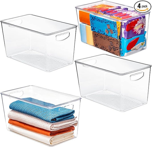 theaoo Clear Storage Bins with Lids Stackable - XLarge Plastic Containers for Pantry Organization and Storage - Perfect for kitchen,Fridge,Laundry Room,Bathroom,Garage,Closet,Cabinet Organizer -4 Pack