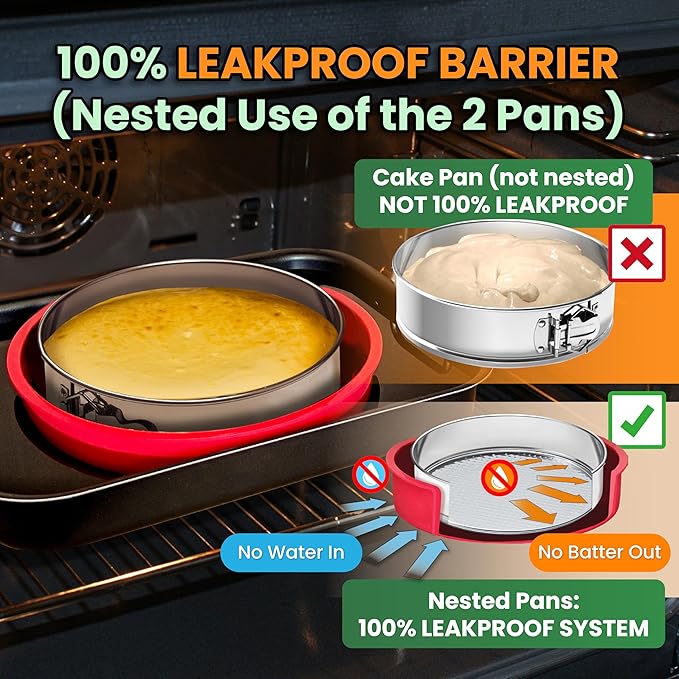 Cheese Cake Pans for Baking - NON TOXIC 9 Inch Spring Form Pan for Cheesecake with LEAKPROOF SILICONE PROTECTOR - STAINLESS STEEL 9 Inch Springform Pan for Cheesecake WATER BATH