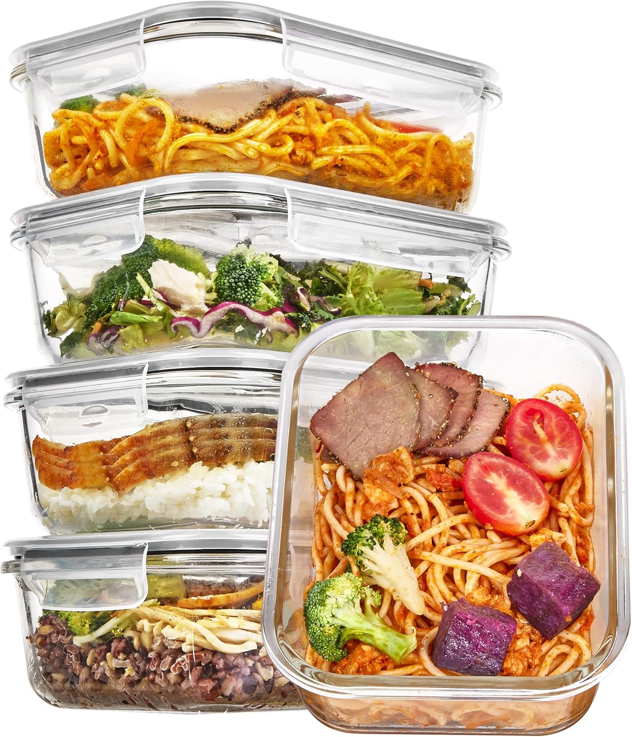 Vtopmart 5 Pack 35oz Glass Food Storage Containers with Lids, Meal Prep Containers, Airtight Reusable Lunch Container Set, Safe for Oven, Microwave, Freezer, and Dishwasher