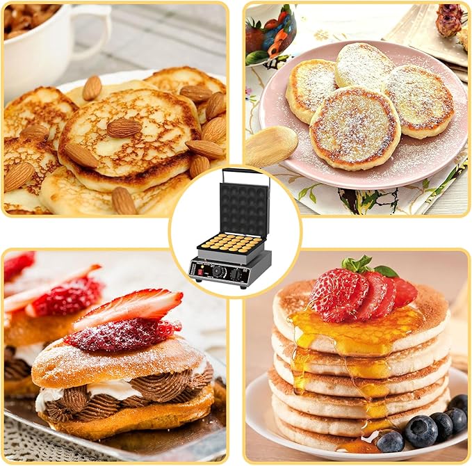 25 PCS Mini Pancake Maker Machine, 1750W Commercial Electric Dutch Pancake Maker, Nonstick Waffle Iron for Home, Restaurants, Food Trucks – Precise Temp & Timer Control