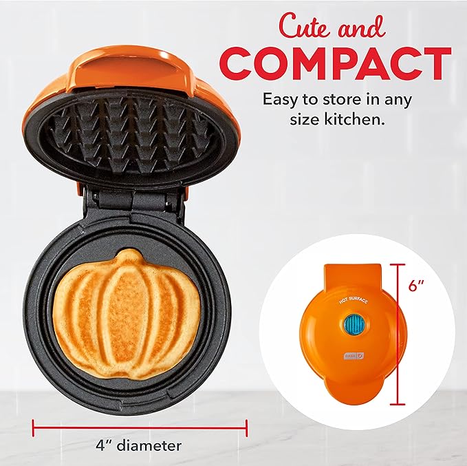Dash Mini Waffle Maker (2 Pack) for Individual Waffles Hash Browns, Keto Chaffles with Easy to Clean, Non-Stick Surfaces, 4 Inch, Halloween, Black and Orange