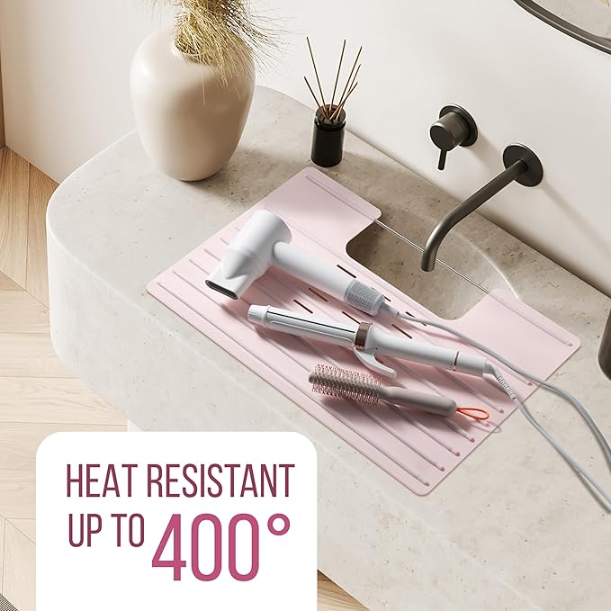 Bathroom Sink Cover for Counter Space, Heat Resistant Silicone Mat & Makeup Mat for Your Beauty Routine, Small Bathroom Space Saver Sink Cover for Makeup (Rose Pink, 22 x 2 x 2 Inches)