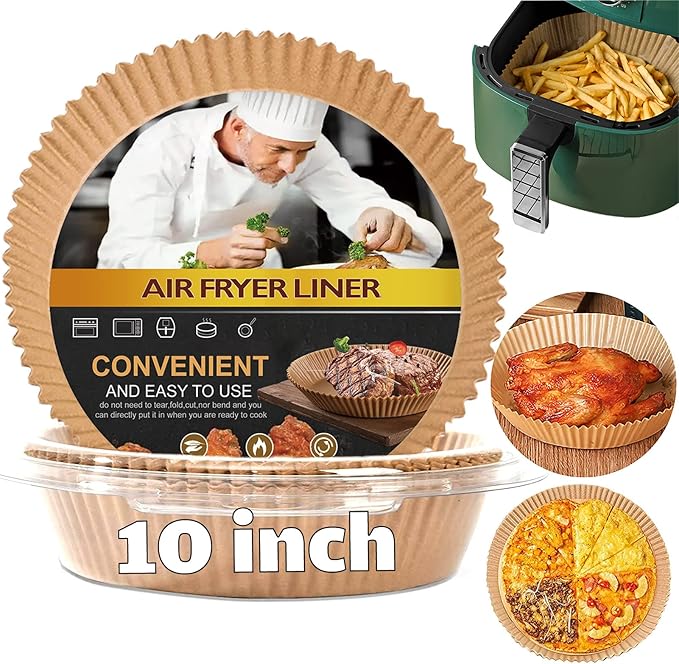 Large Air Fryer Disposable Paper Liner Round, 10 Inch Parchment Liners Non-Stick Fryer Paper Pads Baking Paper Food Grade for 7qt Power XL Air Fryer, Baking Roasting Microwave