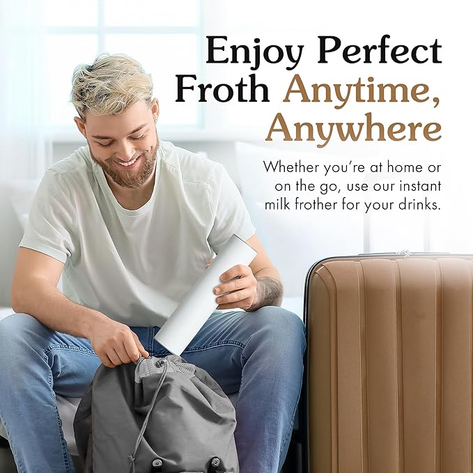 Joe’y High-Grade Milk Frother, USB-Powered Handheld Whisk for Coffee, Lattes, Matcha, Hot Chocolate, Dual-Speed Stainless Steel Frothing Wand with Travel Case, Double-Whisk, White