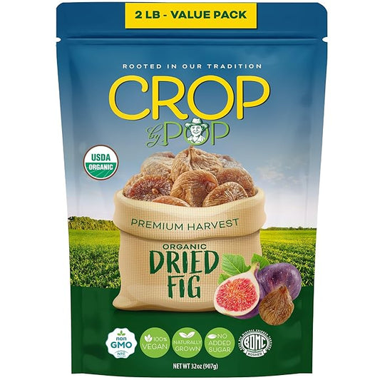 CROP BY POP - Organic Sun-Dried Turkish Smyrna White Figs (Higos, Anjeer) - No Sugar Added, Unsulphured (32oz, 2 LB) Bulk Dry Fruits Packed Fresh in Resealable Bag - USDA Organic, Non GMO, Kosher