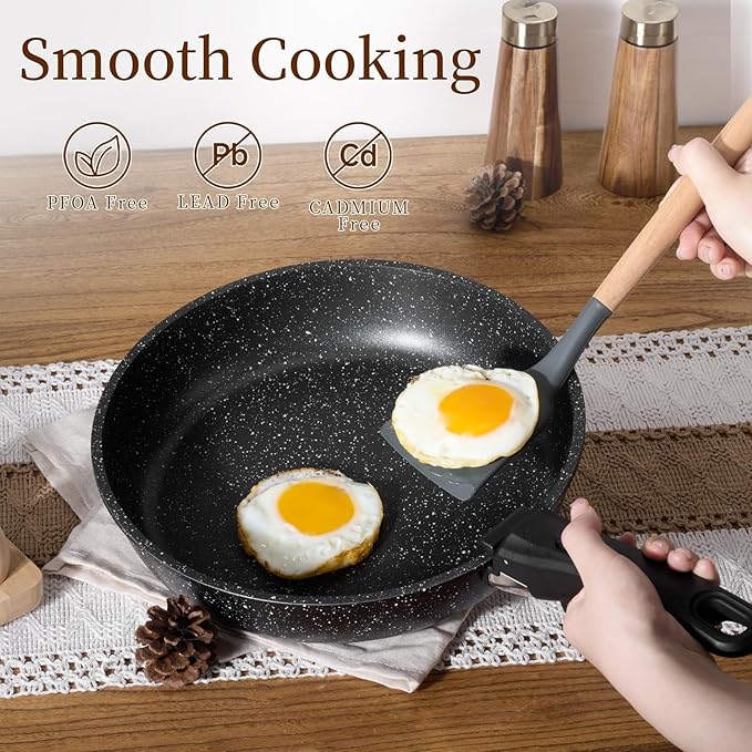 JEETEE Pots and Pans Set Non Stick 19pcs, Kitchen Cookware Sets with Detachable Handle, Induction Nonstick Cookware Set with Removable Handle, Stackable RV Cookware, Oven Safe, PFOA Free, Black