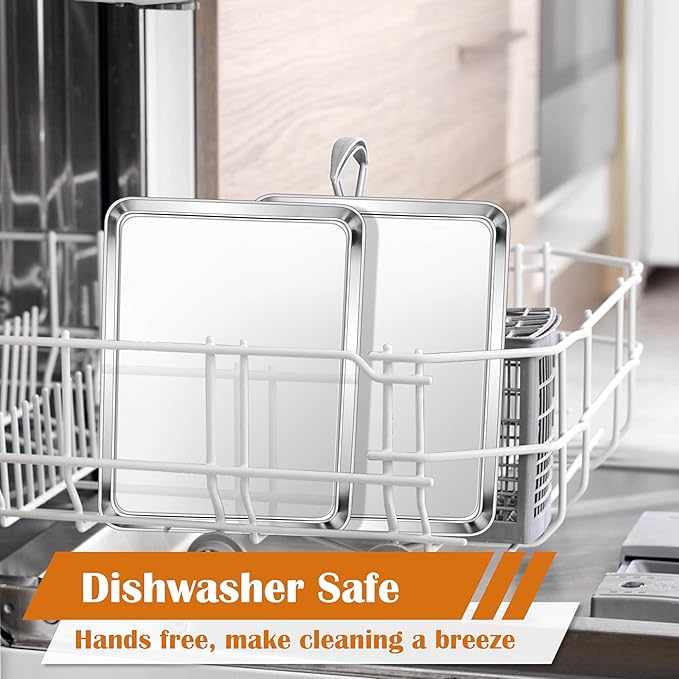 E-far Toaster Oven Tray, 10.5”x8.3” Stainless Steel Small Baking Cookie Sheet, Compact Non-toxic Metal Baking Pan for Cake, Healthy & Rust Free, Mirror Finish & Dishwasher Safe, 1 Pack