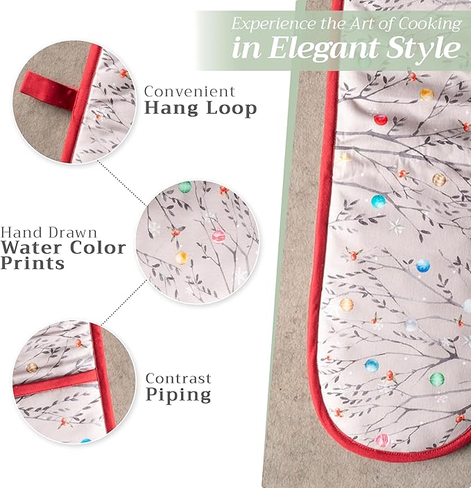 Maison d' Hermine Double Oven Mitt 100% Cotton Heat Resistant Cooking Gloves with Loop, Baking Barbeque, Handling Hot Pan, Fairy Christmas - Thanksgiving/Christmas (7 Inch x 35 Inch)