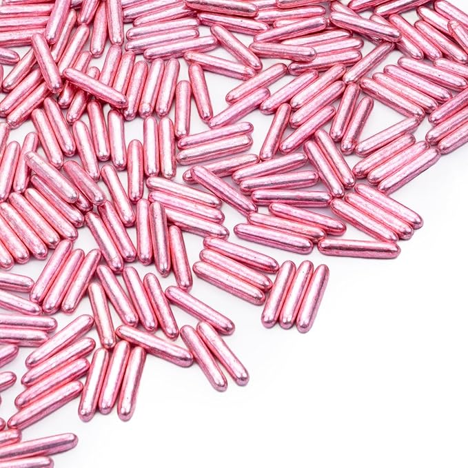Rose Gold Rods Sprinkles, Edible Pearl Sprinkles for Cupcake Decorating, Donut, Cake Decorations, Wedding Party Valentines Easter Supplies, 120g/4.23oz