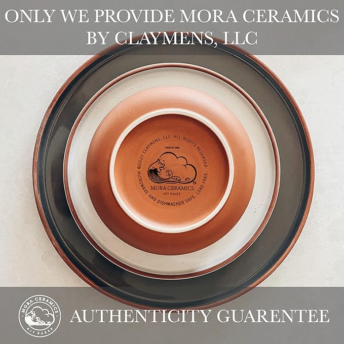 Mora Ceramic Flat Bowls Set of 4-25 oz- For Soup, Salad, Rice, Cereal, Breakfast, Dinner, Serving, Oatmeal, etc - Microwave, Dishwasher and Oven Safe Porcelain Bowl for Eating and Kitchen- Earl Grey