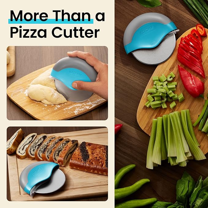 Kitchy Pizza Cutter Wheel with Protective Blade Cover, Ergonomic Pizza Slicer (Blue)