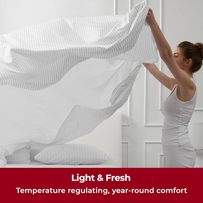 Mellanni California King Sheets Set - 4 PC Iconic Collection Bedding - Hotel Luxury, Extra Soft, Cooling Bed Sheets - Wrinkle, Fade, Stain Resistant (Cal King, Pin Stripe Gray)