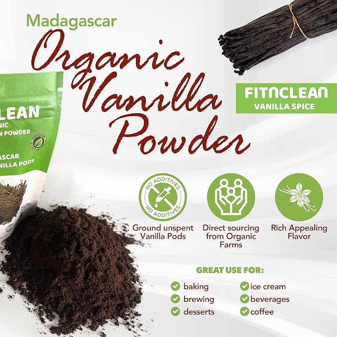 1oz Certified USDA Organic Madagascar Vanilla Bean Powder. Raw Natural Pure Unsweetened No Additives NON-GMO