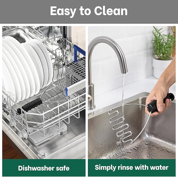 Beneno Stainless Steel Wire Potato Masher, Heavy Duty Sturdy Easy Grip Masher Kitchen Tools with Non-Slip Soft Rubber Handle, Effortless Mashing Tool for Potatoes, Avocados, Dishwasher Safe, Rustproof