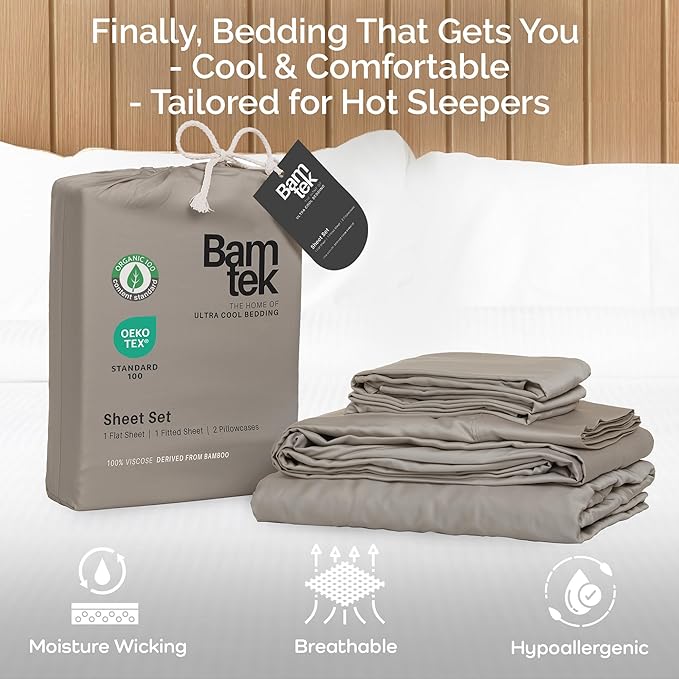 100% Viscose from Bamboo Sheets Full Size, Super Soft Bedding Set, Cooling Sheets for Hot Sleepers, Vegan Silk Moisture Wicking, Organically Grown Bedsheet, Sand - 54" x 75"