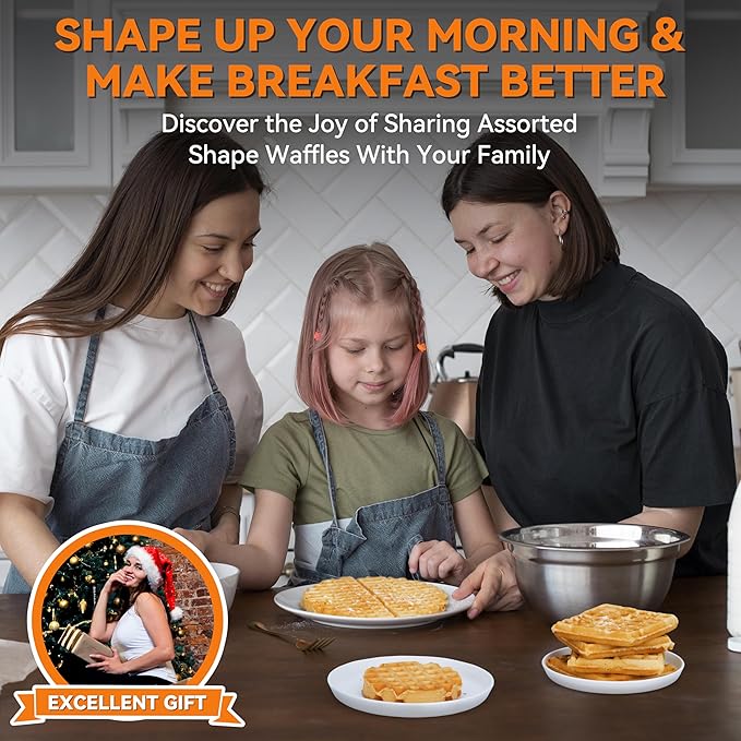 Baker's Friend Multi Shapes Waffle Iron, Combo of Mini & Classic Waffle Makers, Belgian & Chaffle Maker, 2 Silicone Molds, Aqua