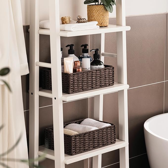 UBBCARE 2 Pack Wicker Basket, 11.5L×7.5H×3.5W inch Woven Paper Rope Storage Baskets for shelves, Foldable Rectangular Storage Baskets with Handle, Storage Basket for Organizing, Dark Brown