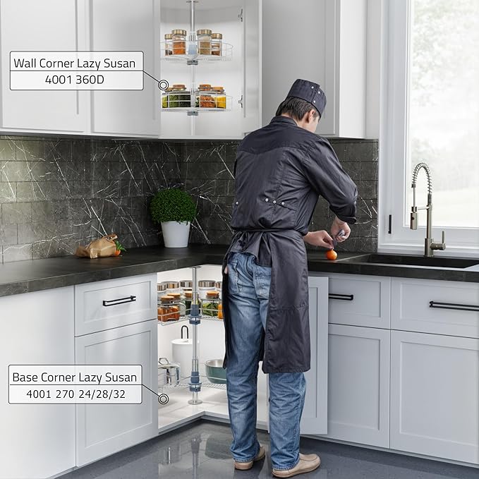 Dowell 32" Kidney Lazy Susan, 2 Shelves, Kitchen Base Corner Cabinet Organizer (Chrome 4001 270 32)