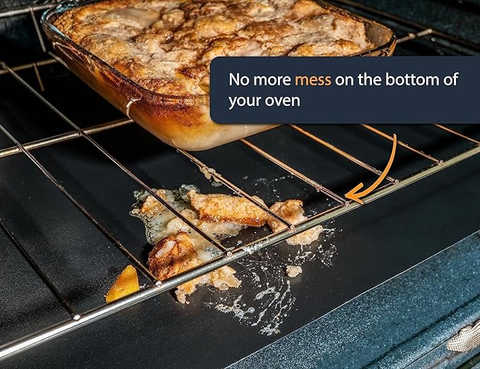Oven Liners for Bottom of Oven - 4 Pack Large Heavy Duty Mats, 17”x25” Non-Stick Reusable Liner for Electric, Gas, Toasters, Grills - BPA & PFOA Free Kitchen Accessory to Keep It Clean (Black)
