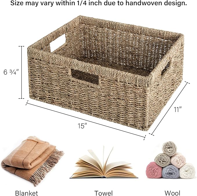 StorageWorks Large Wicker Baskets for Organizing, Seagrass Storage Basket with Built-in Handles for Pantry, Entryway, Living Room, 1 Pack
