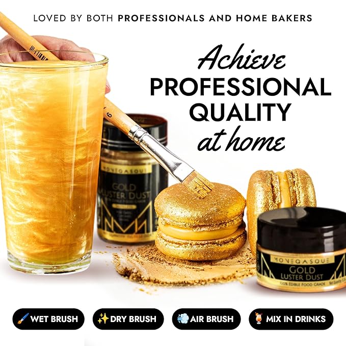 MONÉGASQUE Gold Edible Glitter for Drinks 7g – Edible Glitter for Cakes & Cocktails - Gold Luster Dust for Cocktail, Cake Decorating, Food Decorations Sprinkles Spray - Drink Shimmer Powder