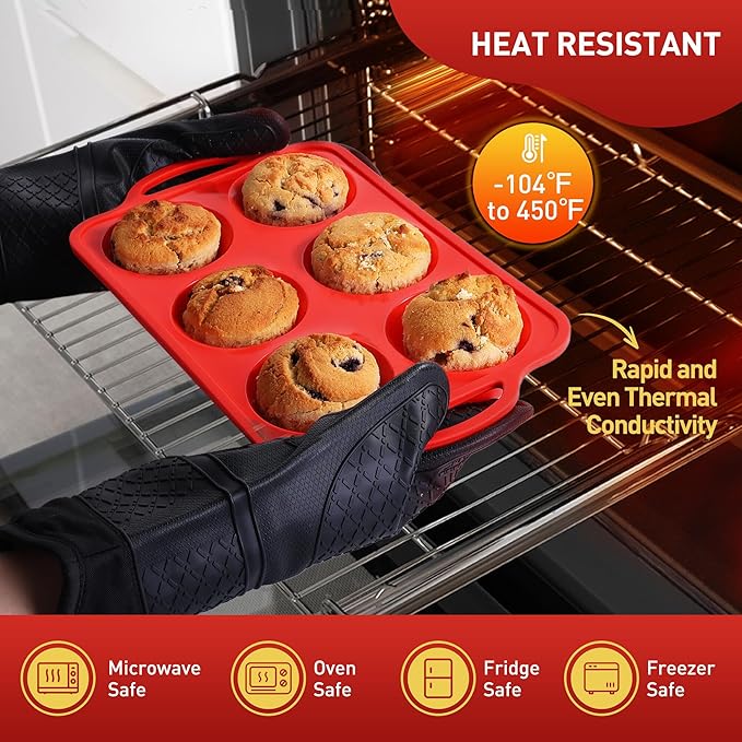 2 Packs 6 Cups Silicone Muffin Pan with Metal Reinforced Frame Jumbo Size Cupcake Pan Tray Egg Bites Cookie Molds Muffin Tin Tart Pans Moldes De Silicona Para Gelatina Hornear Flan Chocoflan