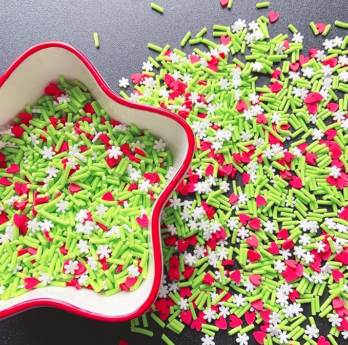 EHOPE Fake Sprinkles Resin Sprinkles Fake Candy Sprinkles Clay Sprinkles Polymer Sprinkles Polymer Clay Slices for Nail Art DIY Crafts Cake Phone Case(40G-Green Sugar granules+ Heart-18)
