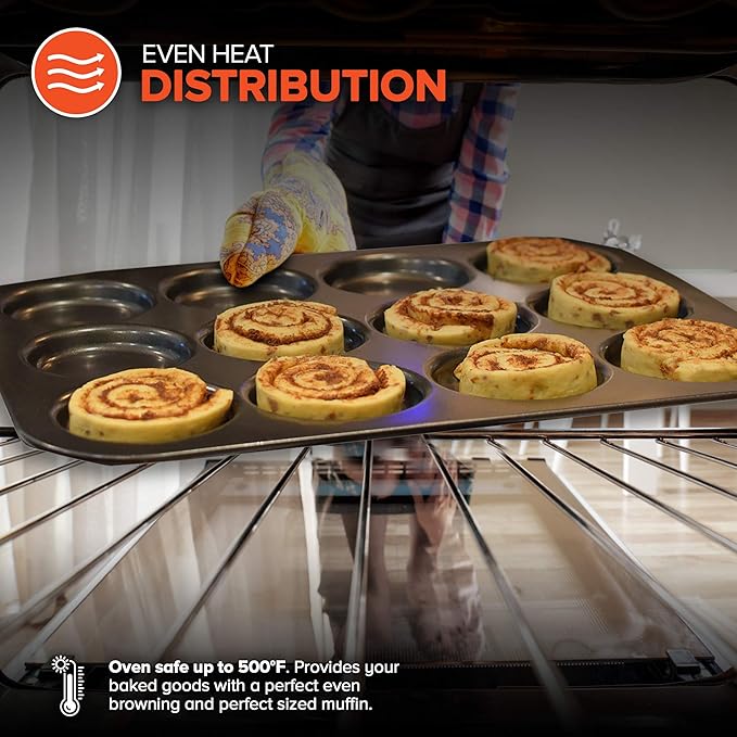 EXULTIMATE Muffin Top Pan Professional Pansuffin Pan Non Stick 12 Cavity Baking Moon Pie Whoopie Pie Hamburger Bun