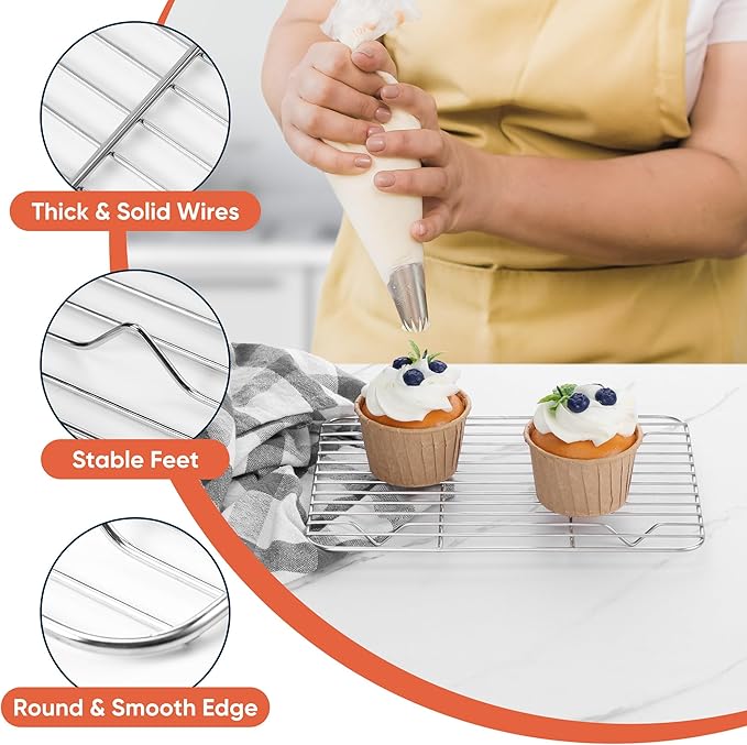 2 Pack Cooling Rack for Baking, Homikit 8.7 * 6.3 Inch Small Stainless Steel Metal Roasting Grilling Cooking Racks, Fits Small Toaster Oven, Dishwasher Safe, Heavy duty & Rust Resistant