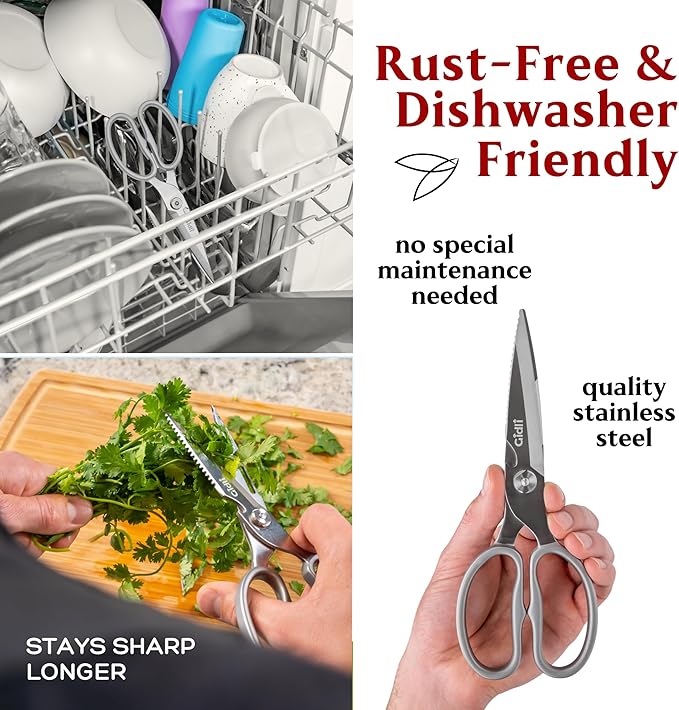 Premium Kitchen Scissors by Gidli – Lifetime Replacement Warranty* - Heavy Duty Kitchen Shears for Food – All-Purpose Stainless Steel Scissors – Dishwasher Safe, Comes Apart for Easy Cleaning