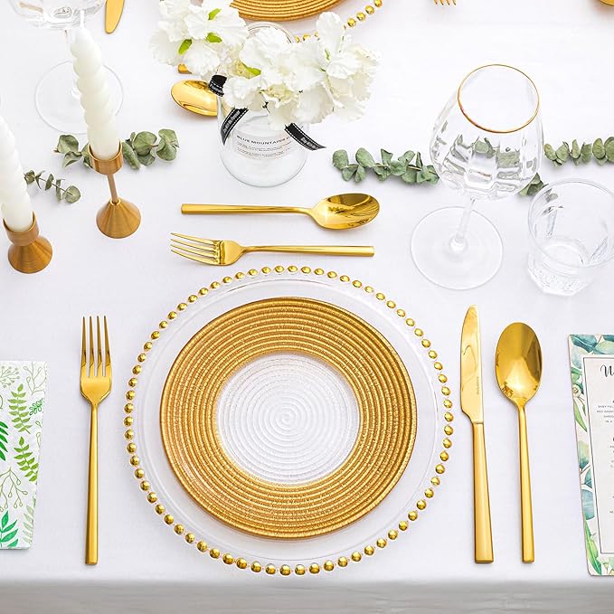 KINGSTONE Gold Silverware Set, 60-Piece Forged Flatware Set Cutlery Set Premium Stainless Steel, Service for 12, for Kitchen, Home, Wedding, Party, Mirror Polished and Dishwasher Safe