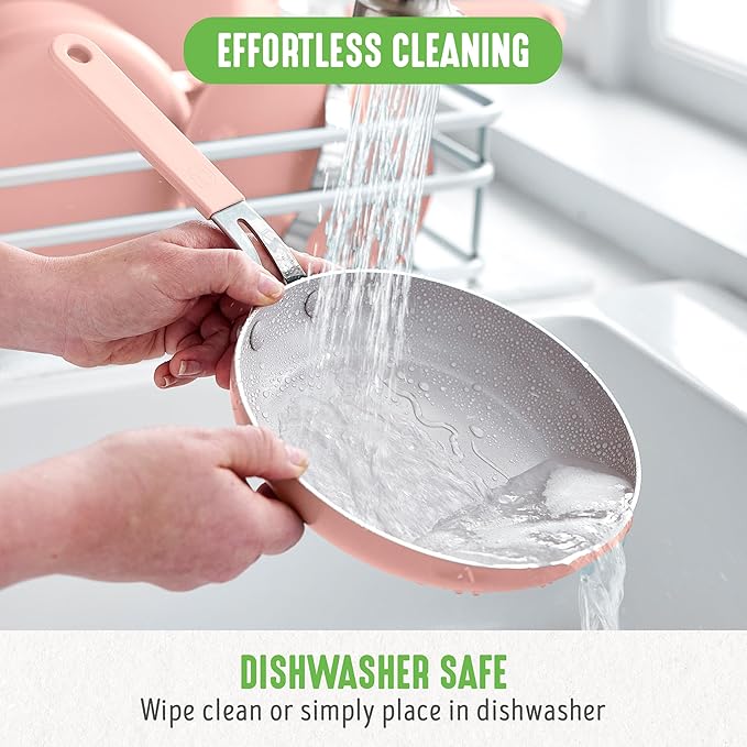 GreenLife 8” & 10” 2 Piece Nonstick Ceramic Frying Pan Set, Lightweight Healthy PFAS-Free Skillets, Dishwasher & Oven Safe, Durable Body, Silicone Stay-Cool Handles, Easy Release, Pink