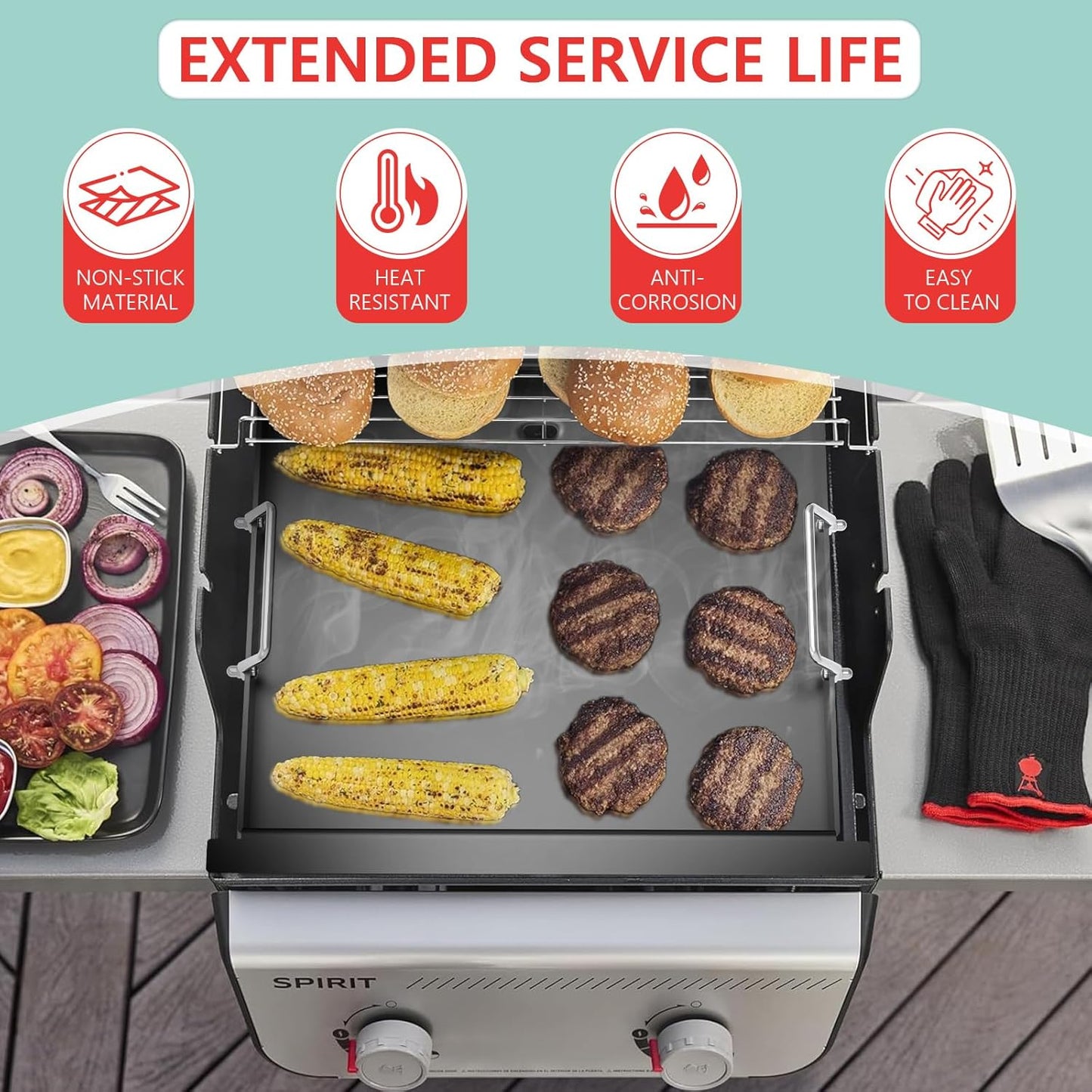 Spirit 200 Full Size Griddle Insert for Weber Spirit 200 Series Gas Grills (2016-2024) E-210 S-210 E-220 S-220 Grill Parts, 7637 Carbon Steel Flat Top Griddle Replacement for Weber Spirit I & II Parts