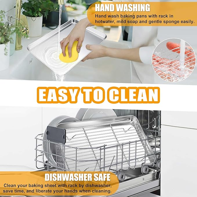 Homikit Baking Sheet with Wire Rack, 16" x 12" Stainless Steel Cookie Sheets for Baking, Thick Metal Baking Tray Jelly Roll Pan with Cooling Rack for Oven Roasting, Nonstick & Dishwasher Safe